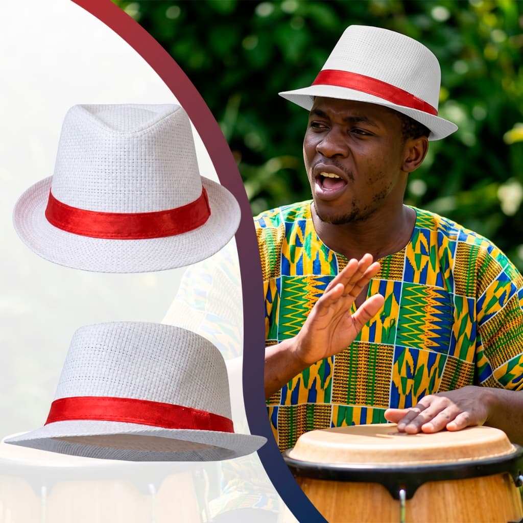 Chapéu Umbanda Malandro Branco Faixa Vermelho Malandrinho Panamá Fita Zé Pilintra Umbanda Sambista
