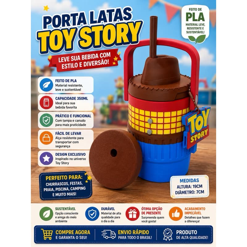 Porta Latas Toy Story 350ml | Suporte para Latinha em PLA | Lembrancinhas | Organizador Divertido e Decorativo.
