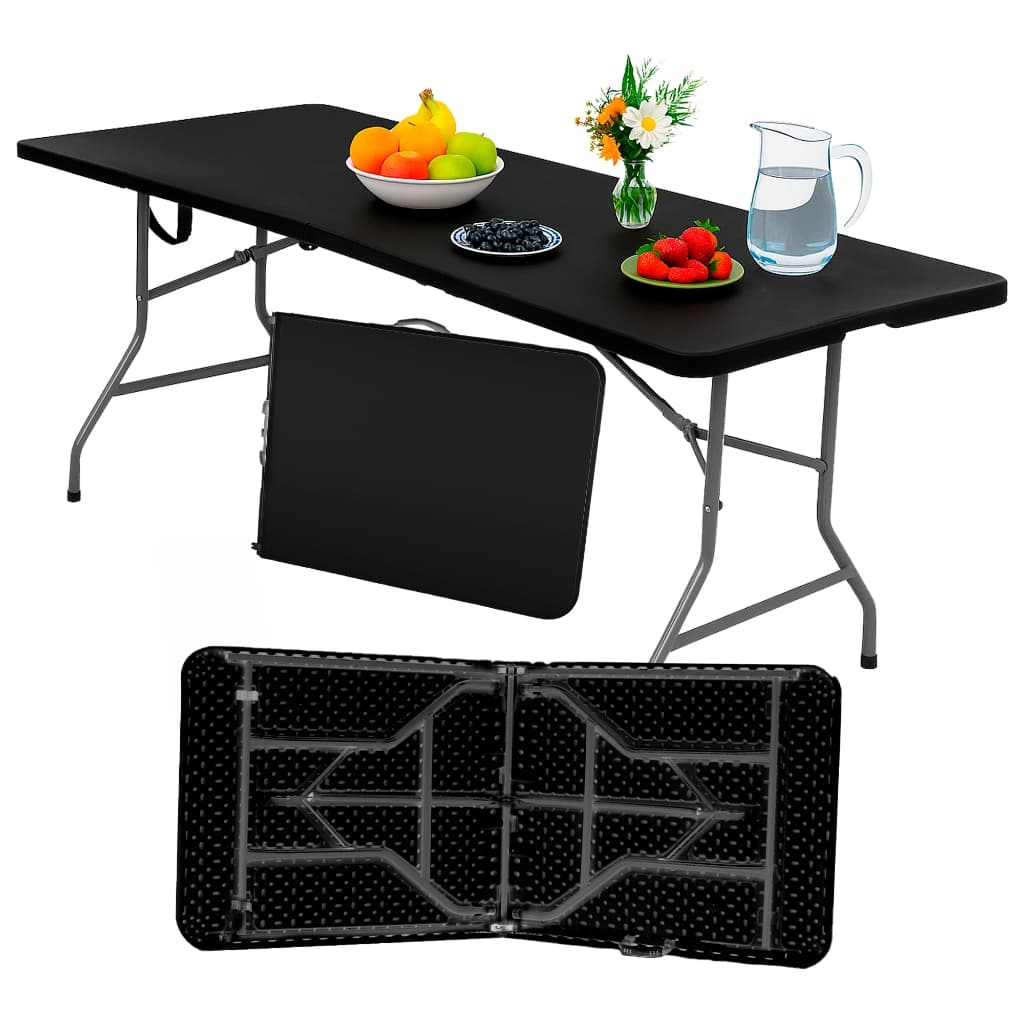 Mesa Dobrável Portátil 180x70cm - 0,90x0,60cm Com Alça Cor Preto Ideal para Camping Praia Viagens Domus Vita