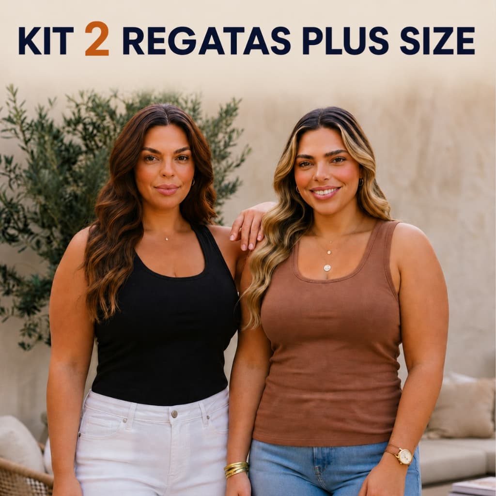 Kit 2 Blusa Regata Cotton Plus Size G1 G2 G3 Alça Larga Tendência Elegante Social Confortável Básica