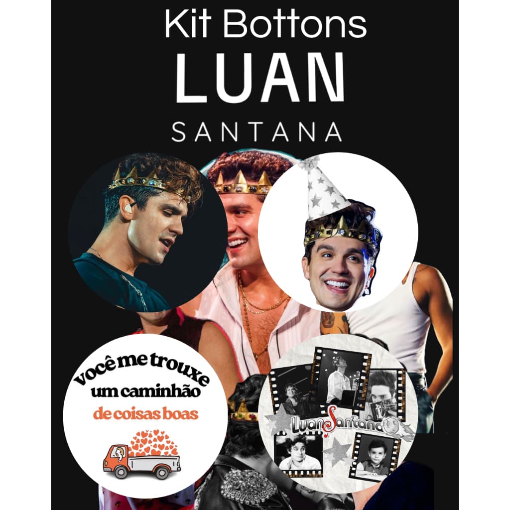 Kit 4 Bottons Luan Santana 32mm Broche Pin Para Mochila Roupas Fã Luanete