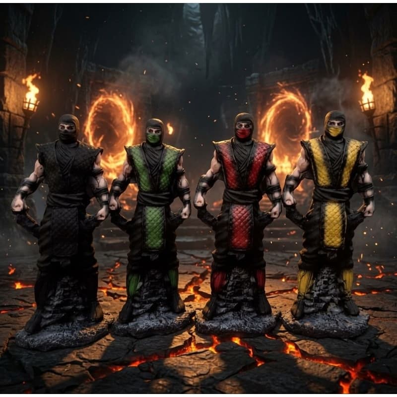 ESTÁTUA MORTAL KOMBAT SCORPION ERMAC REPTILE SMOKE R50 CADA