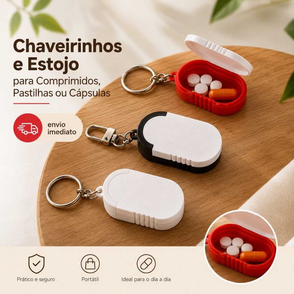 chaveiro Porta remédios Caixa de Comprimidos Deslizante