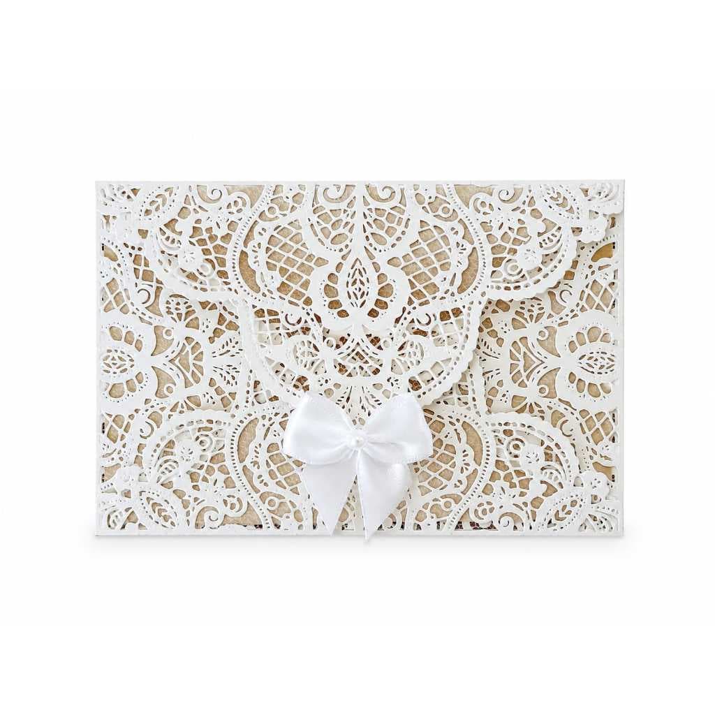 Kit com 5 Envelopes Decorativos Rendados em Impressão 3D sobre Tule Branco
