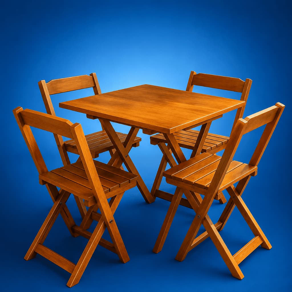 Jogo De Mesa Dobrável 70x70 C/ 4 Cadeiras Madeira Maciça