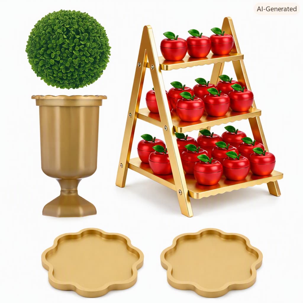 Kit Decoração Festa com Escadinha Porta Doces 2 Bandejas Vaso Grego e Buchinho para Mesa Decorativa