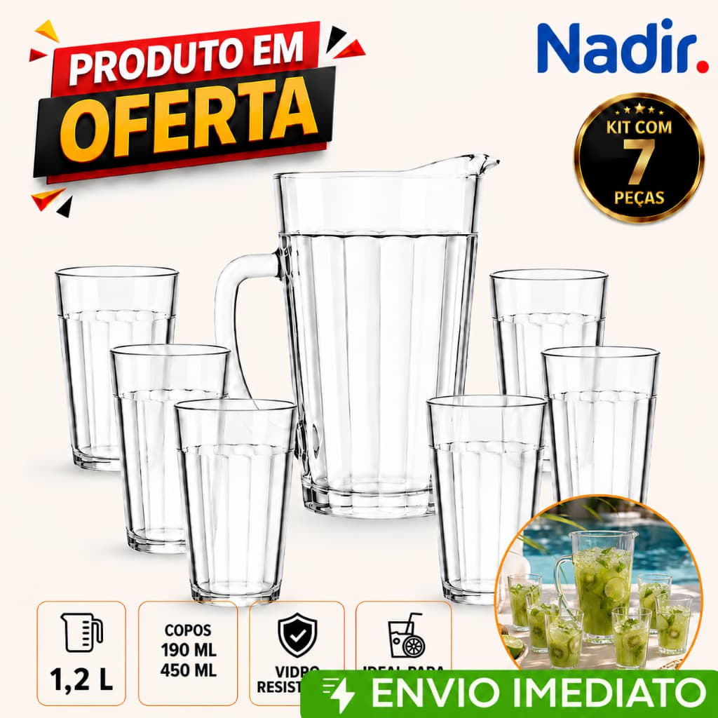 Kit 1 Jarra Americano 1,2l  + 6 Copos Americano