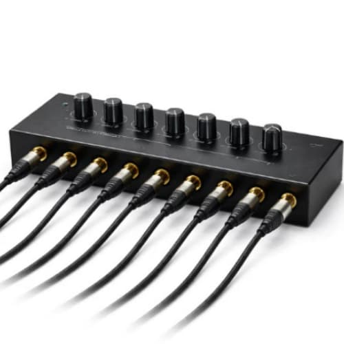 Amplificador de Fone Hi-Fi 4 e 8 Profissional Canais P10 Controle Individual Estúdio Podcast Igrejas