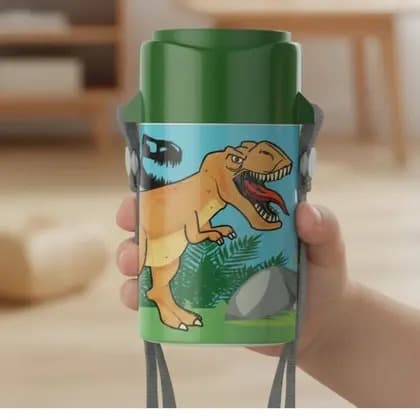 Copo Copinho Cantil Infantil Dinossauro Alça Tiracolo Escola Viagem Passeio 420 ML
