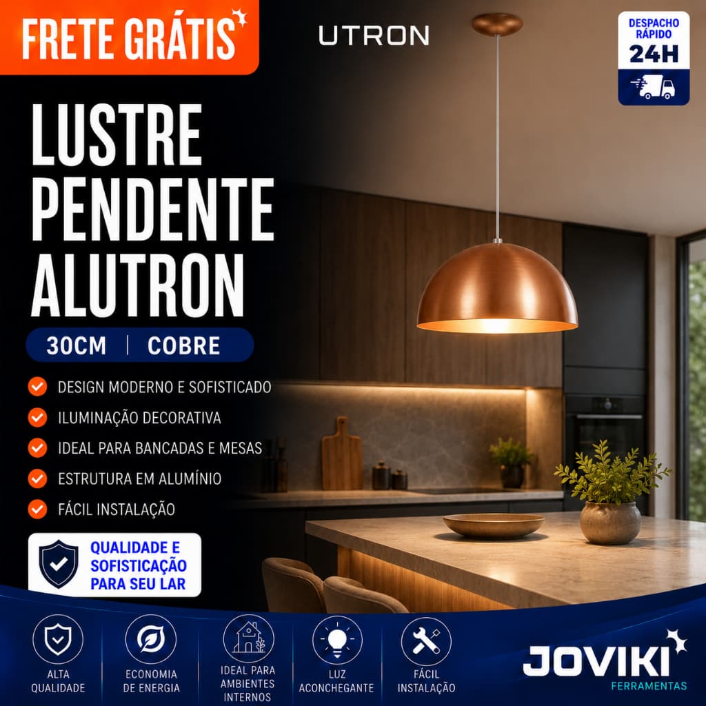 Lustre Luminária Cobre Alutron 30Cm - Utron