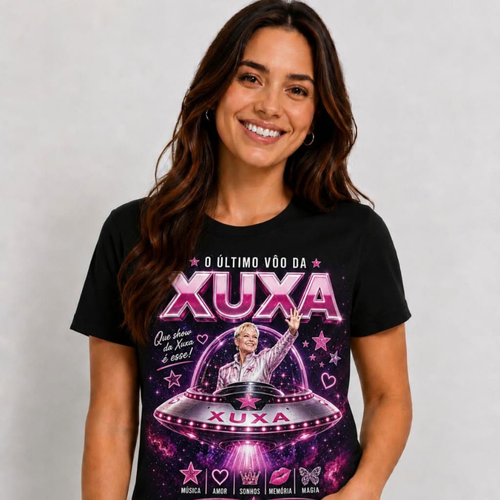 Camisa da Xuxa 2026 Turnê Brasil Ultimo Voo Da Nave Adulto e Infantil lançamento