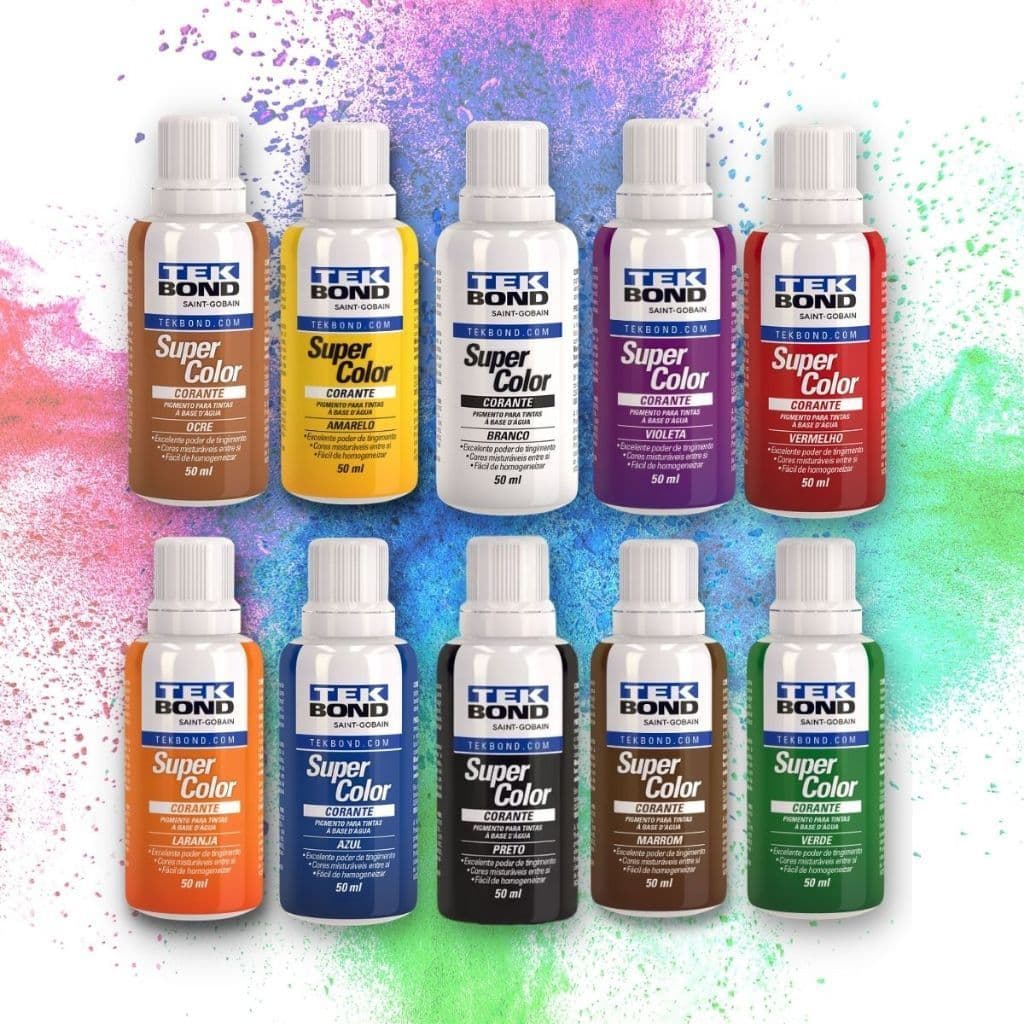 Kit 12 Corante Tekbond 50ml Líquido Super Color Pigmento para Tintas à Base de Água Multiuso SB