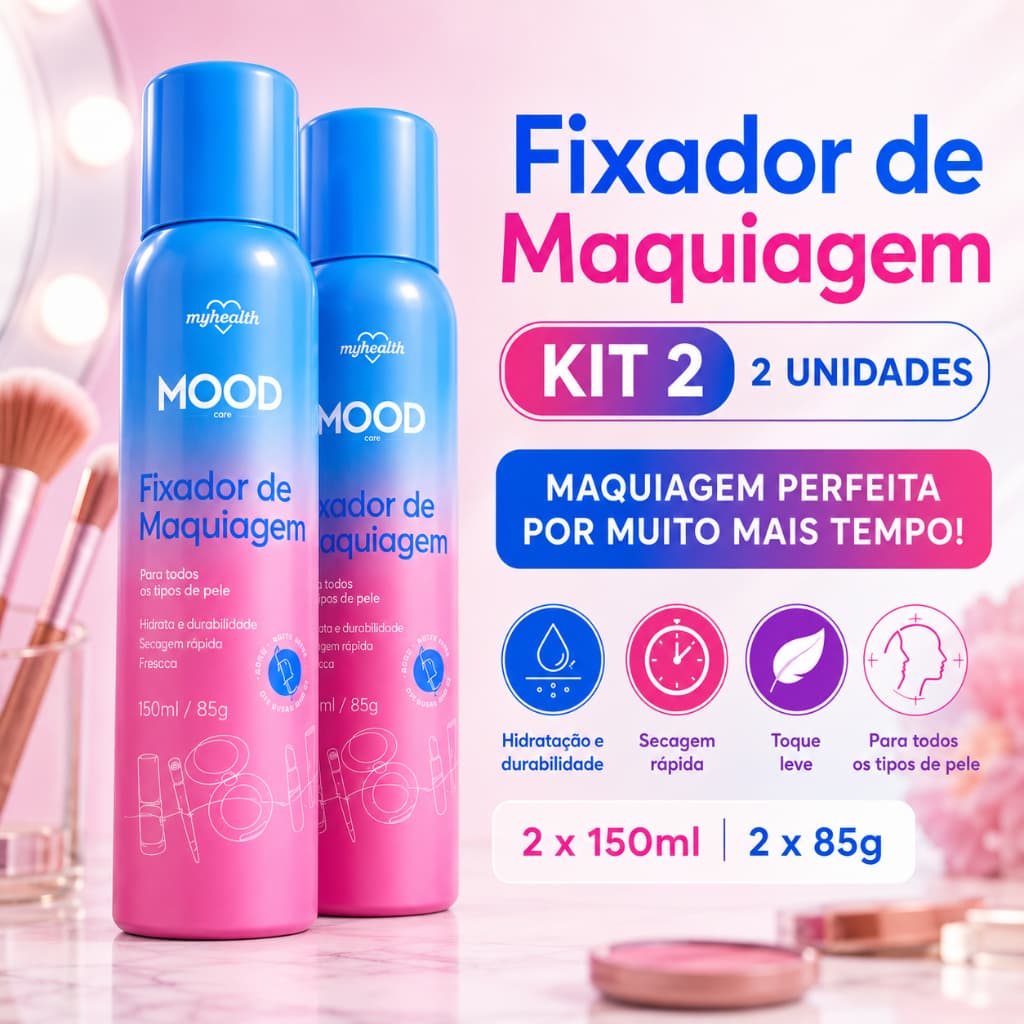 Kit 2 Fixador de Maquiagem Spray My Health Mood 150ml Secagem Rápida Fixação Duradoura