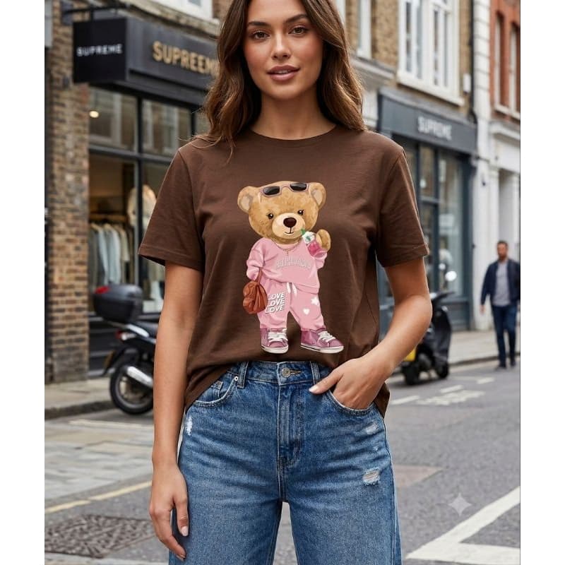 camiseta estampada personalizada urso,estilosa, feminina,ursinho,rosa, moda moderna,fashion, exclusiva