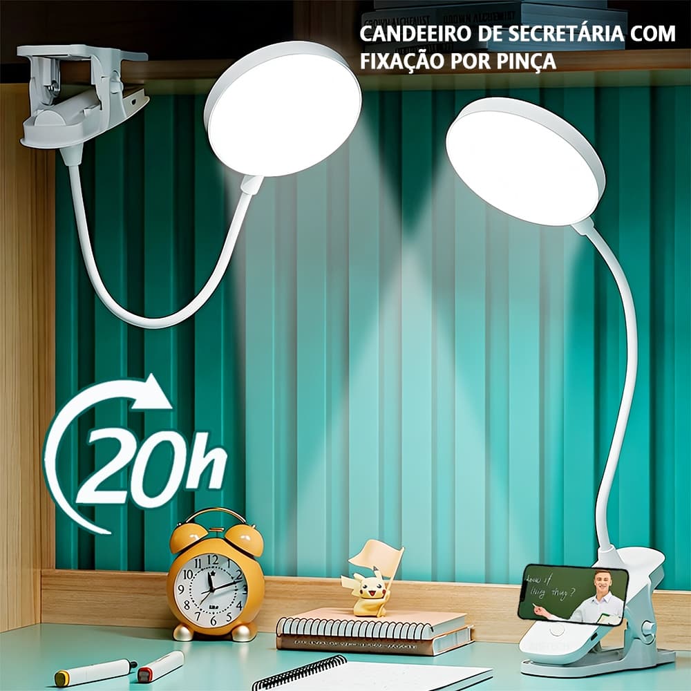 Luminária De Iluminação Com Clipe Lâmpada De Leitura LED Com Carregamento USB Para De Quarto