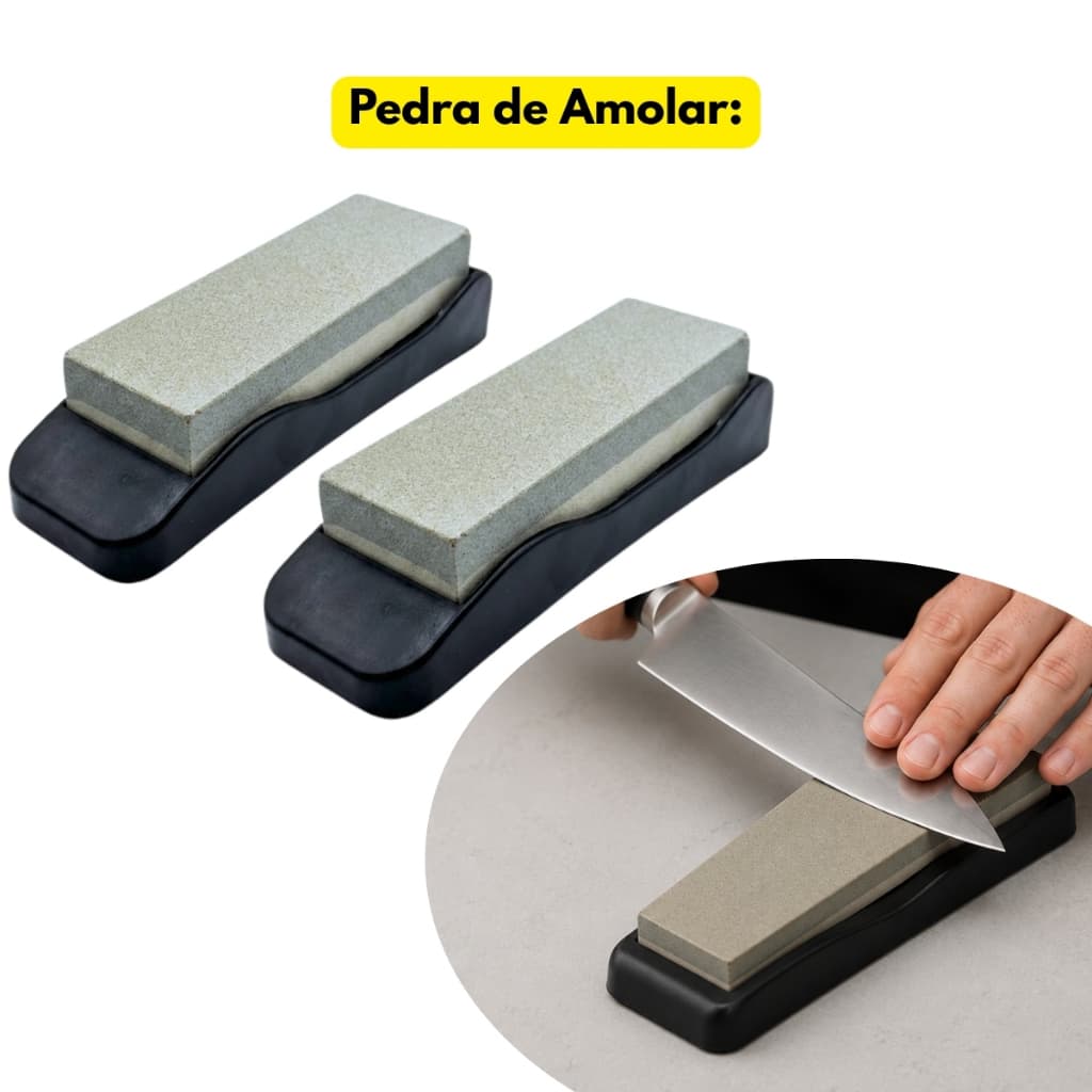 Pedra de Amolar Facas Afiar Lâminas Dupla Face C/ Base Antiderrapante Dois Lados Suporte Fio