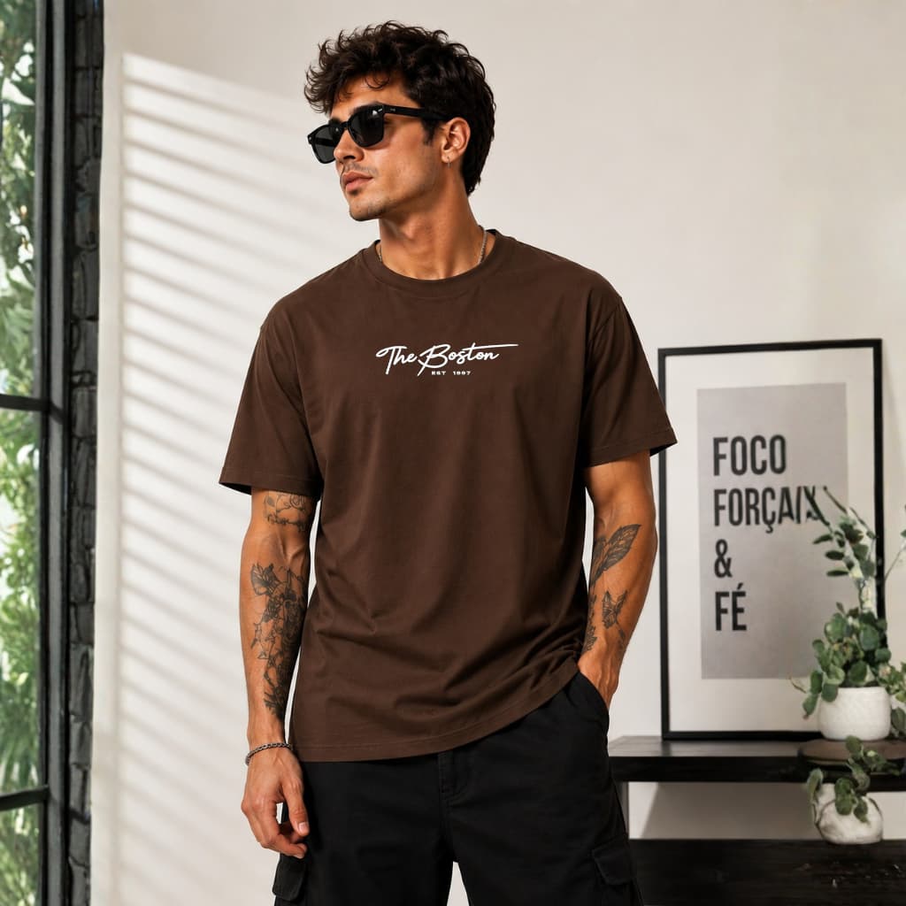 Camiseta Masculina Estampada Boston Estilso 100% Algodão Minimalista Promoção