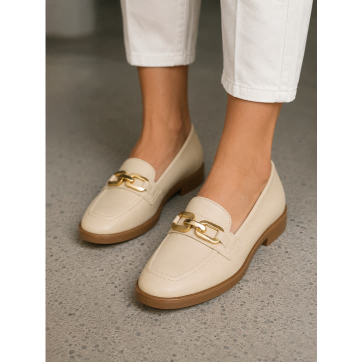 Mocassim Sapato Feminino Loafer Estiloso Confortável Correte Dourada Lançamento
