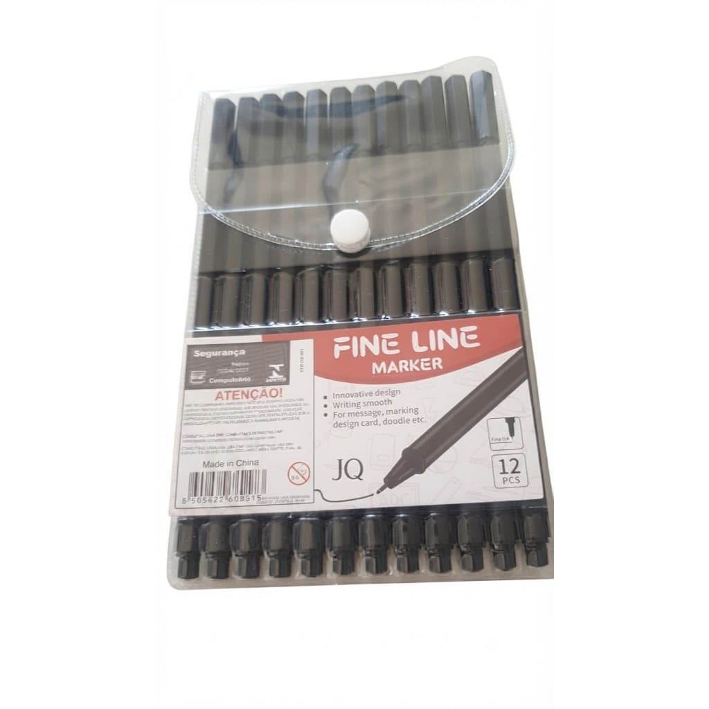 Conjunto com 12 canetas de ponta fina na cor preta, perfeita para contornos e desenhos, 0.4