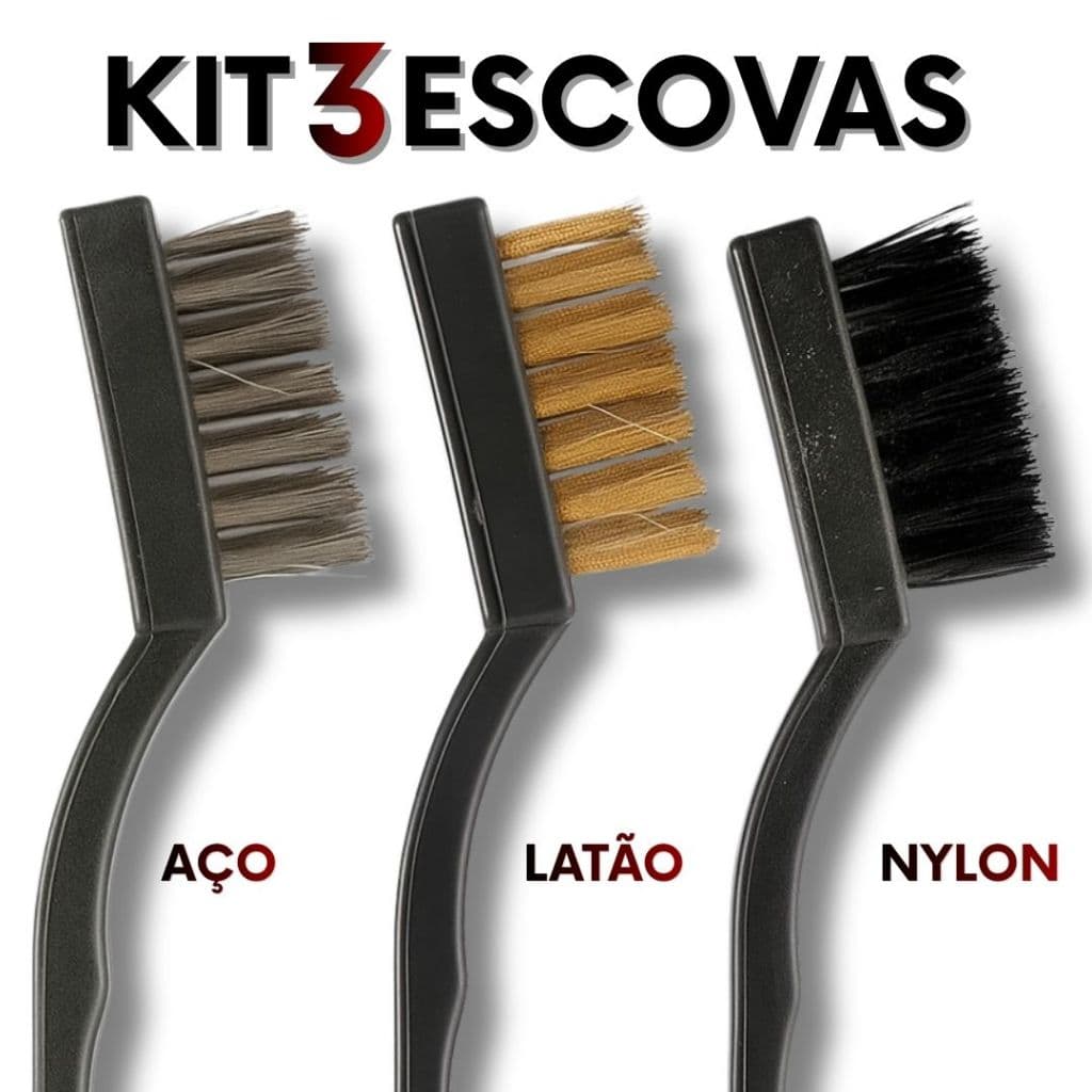 Kit Escovas Para Limpeza Pesada com Cerdas de Aço Latão e Nylon Uso Profissional