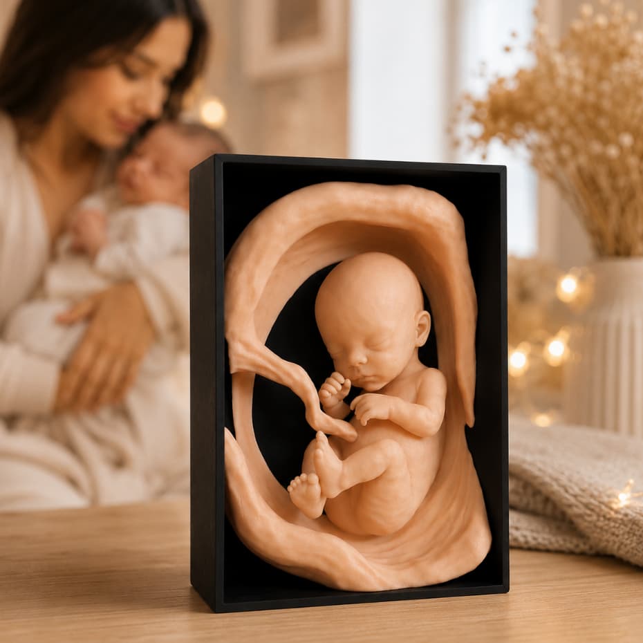 Escultura Decorativa Bebê no Útero Quadro Maternidade Presente para Gestante Grávida Decoração Quarto de Bebê Lembrança