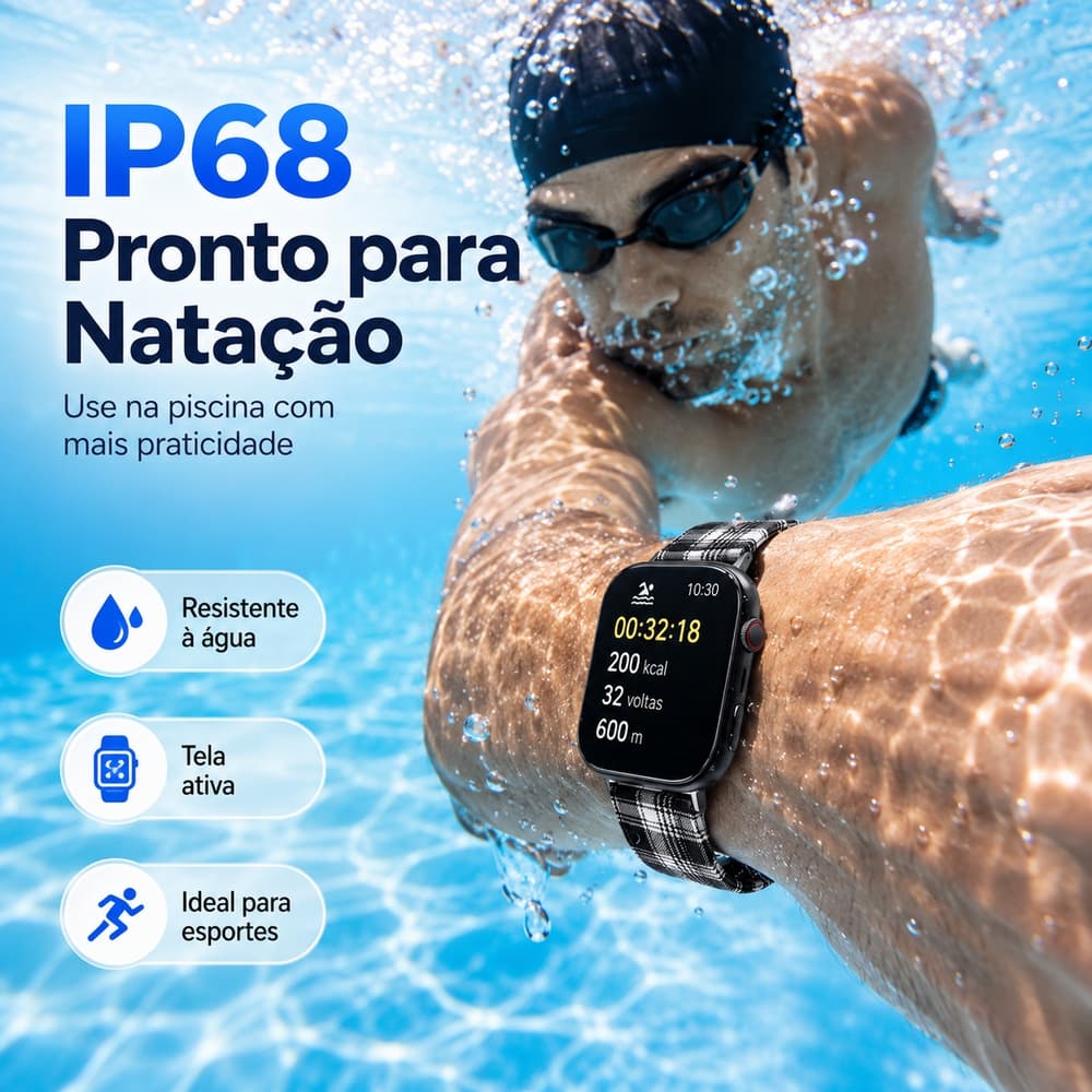 Smartwatch Esportivo IP68 à Prova d’Água com Tela Touch, Monitor de Atividades e Modo de Treino para Natação