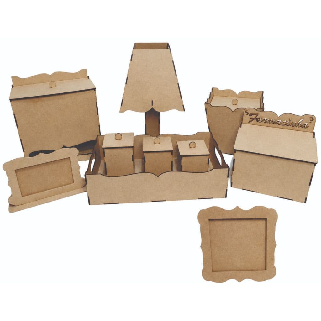 Kit Higiene Bebe Liso 10 Peças Mdf Cru Desmontado Decoração Quarto Bebê