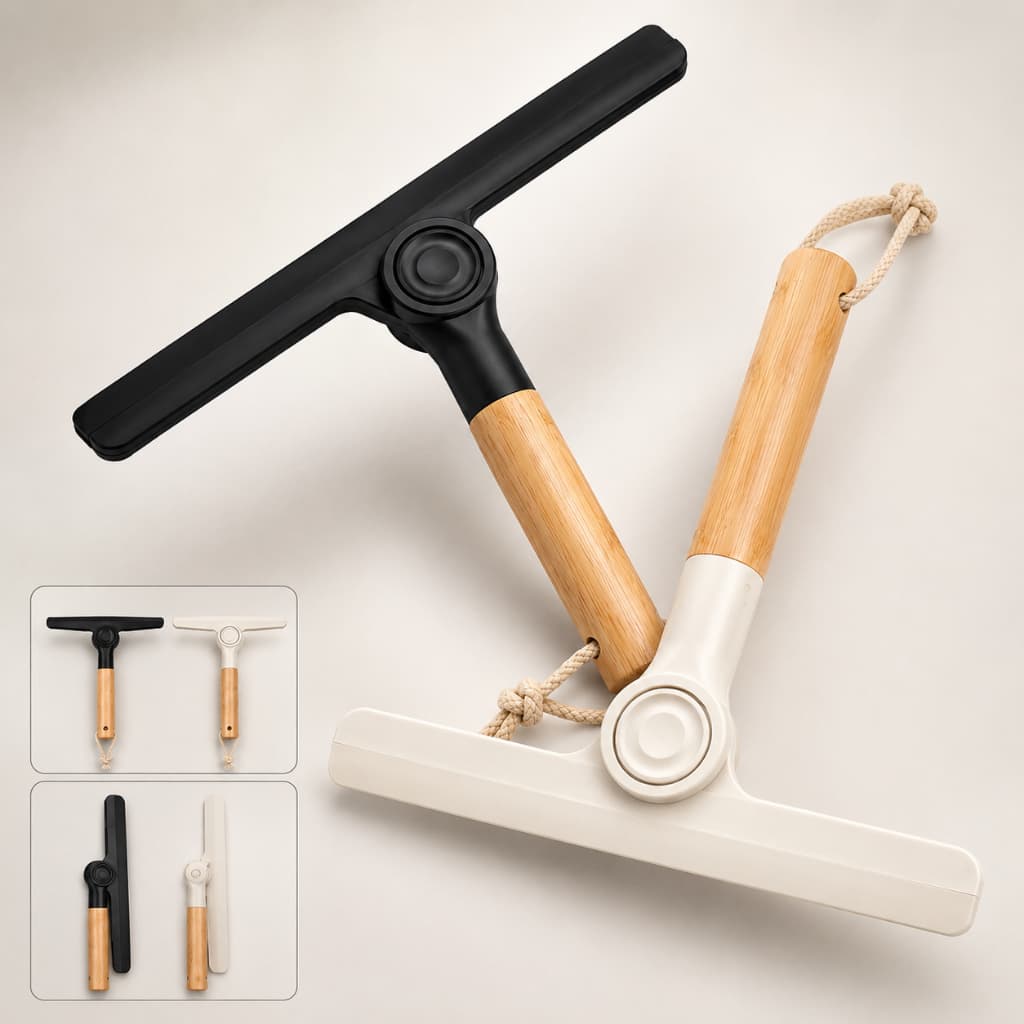 Rodo de Pia Dobrável Silicone Cabo de Bambu Multiuso para Vidro Box e Janela Premium