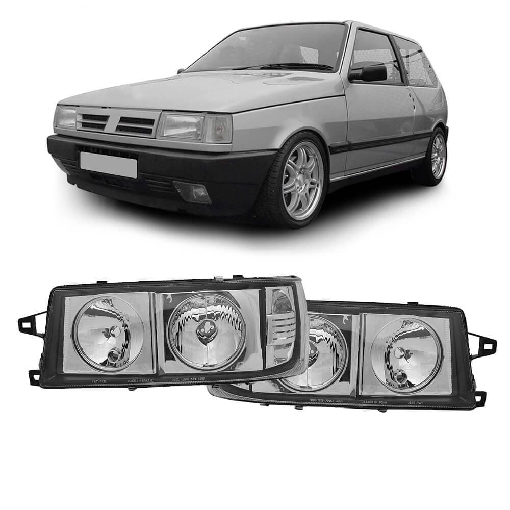 Par Farol Esportivo Uno Fiorino 1991 A 2003 Foco Duplo Masc Cromada Lente Lisa Pisca Embutido - Elba Prêmio 1991 A 1996