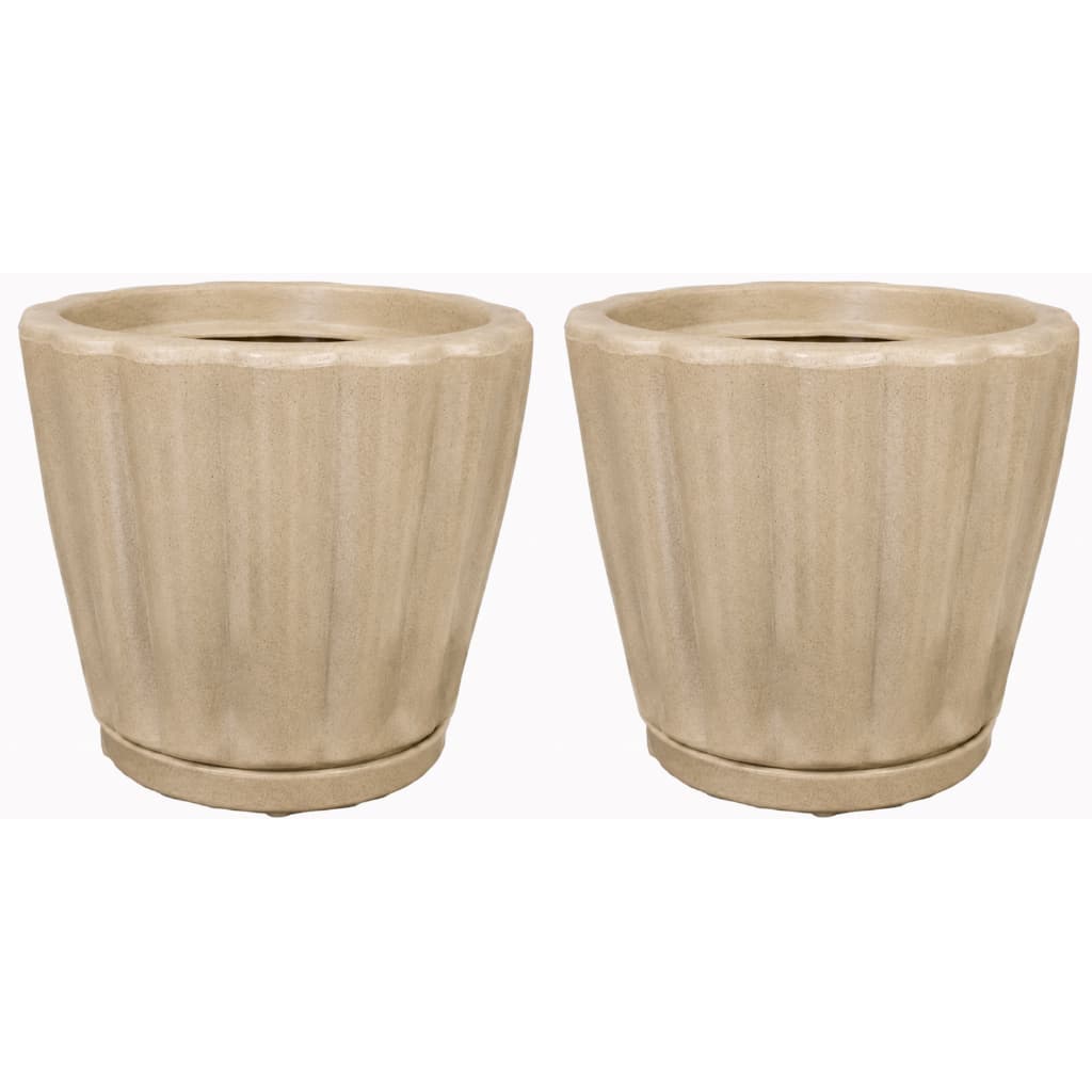 Kit 2 Vasos Para Plantas Cachepô Romano Tamanho M com Prato Coletor - Vaso Decorativo em Polietileno