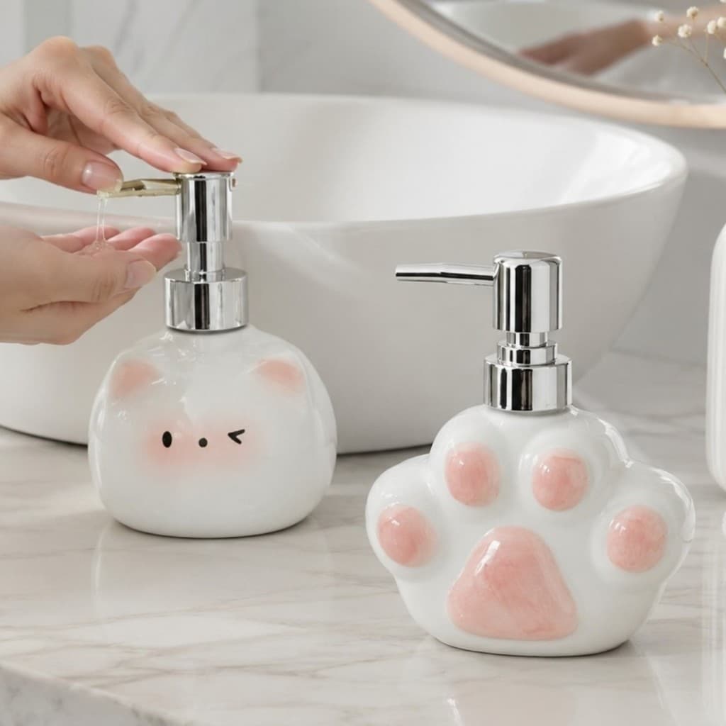 Porta Sabonete Líquido de Cerâmica Decorativo Dispenser Rostinho ou Patinha