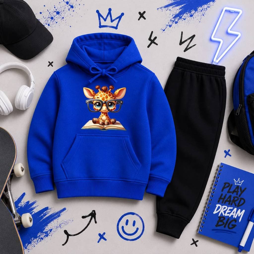 Conjunto de Duas Peças Blusa e Calça Moletom Flanelado Premium Estampa Exclusiva Girafa Óculos e Livros Varias Cores