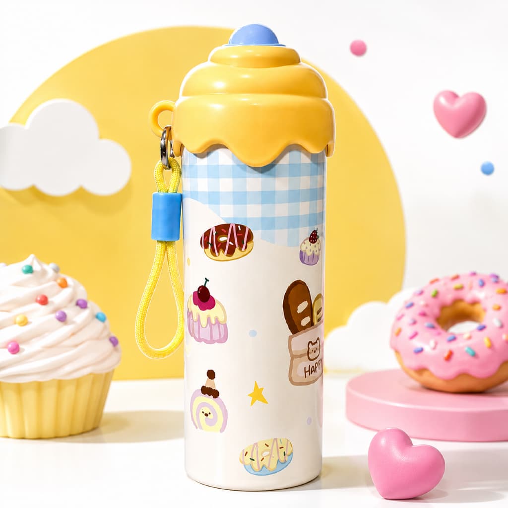 Garrafa Infantil Térmica Garrafinha de Água 600 ML Aço Inoxidável Copo com Canudo Menina Menino