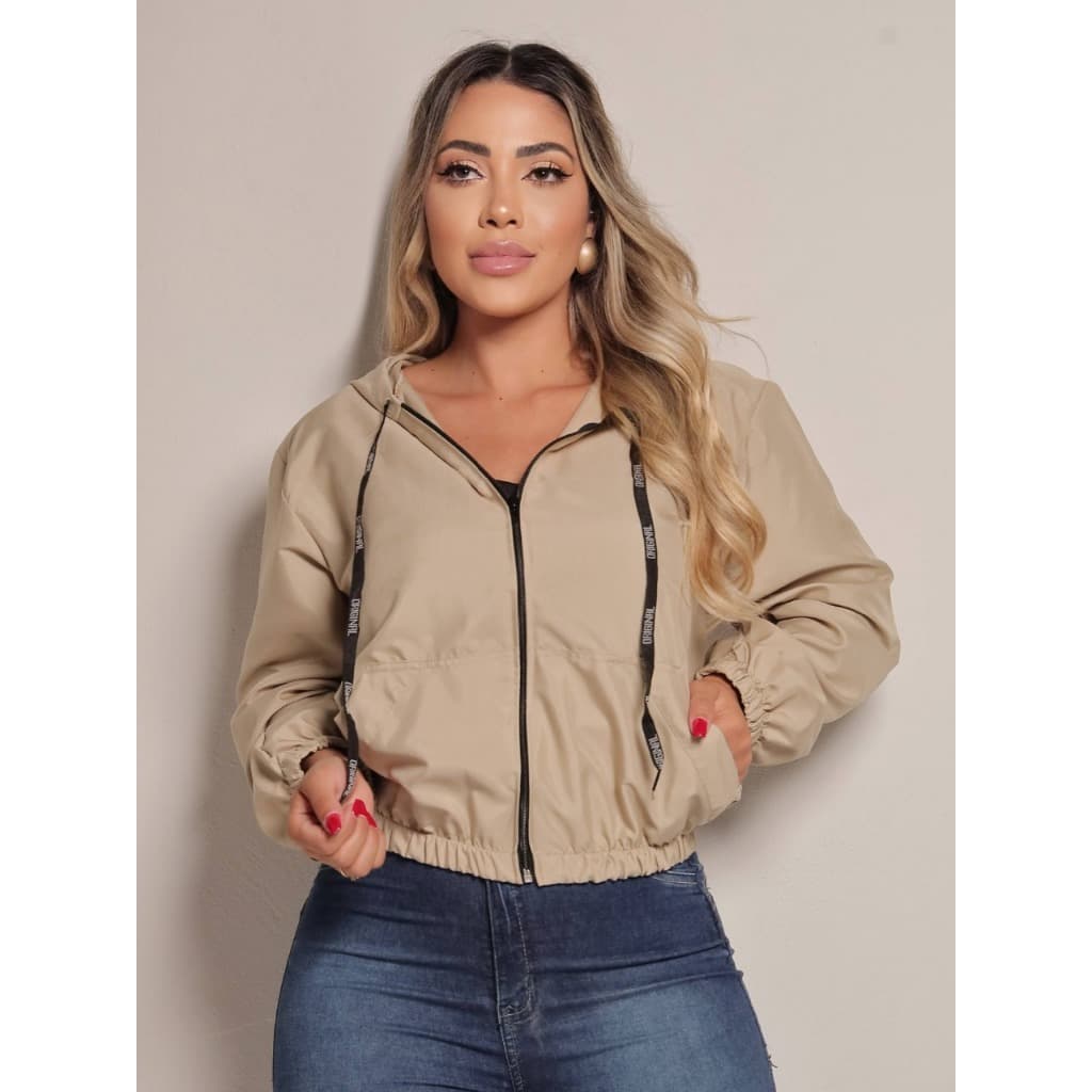 Jaqueta Corta Vento Feminino Liz Tactel Premium com elastano e cordão na touca