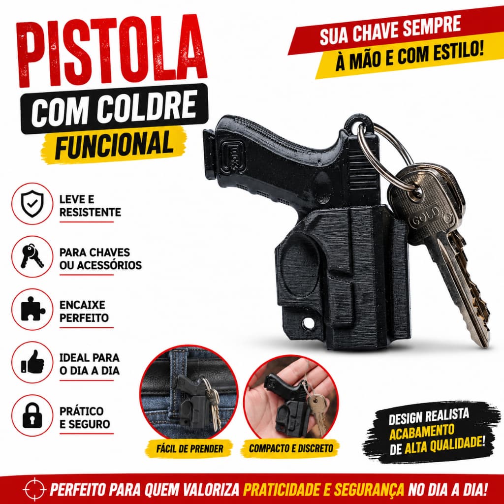Chaveiro Com Coldre Funcional Porta Chaves Pratico e Segugo