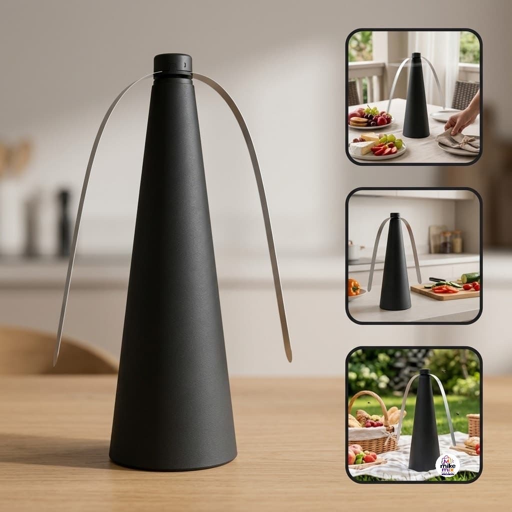 Ventilador Repelente de Insetos 25cm Preto Espanta Moscas USB Silencioso para Mesa Cozinha Churrasco Restaurante