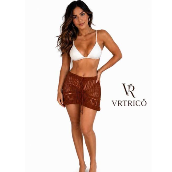 Saída de Praia Saia Canga Em Tricot Premium Cordão Para Ajuste e Caimento Assimétrico