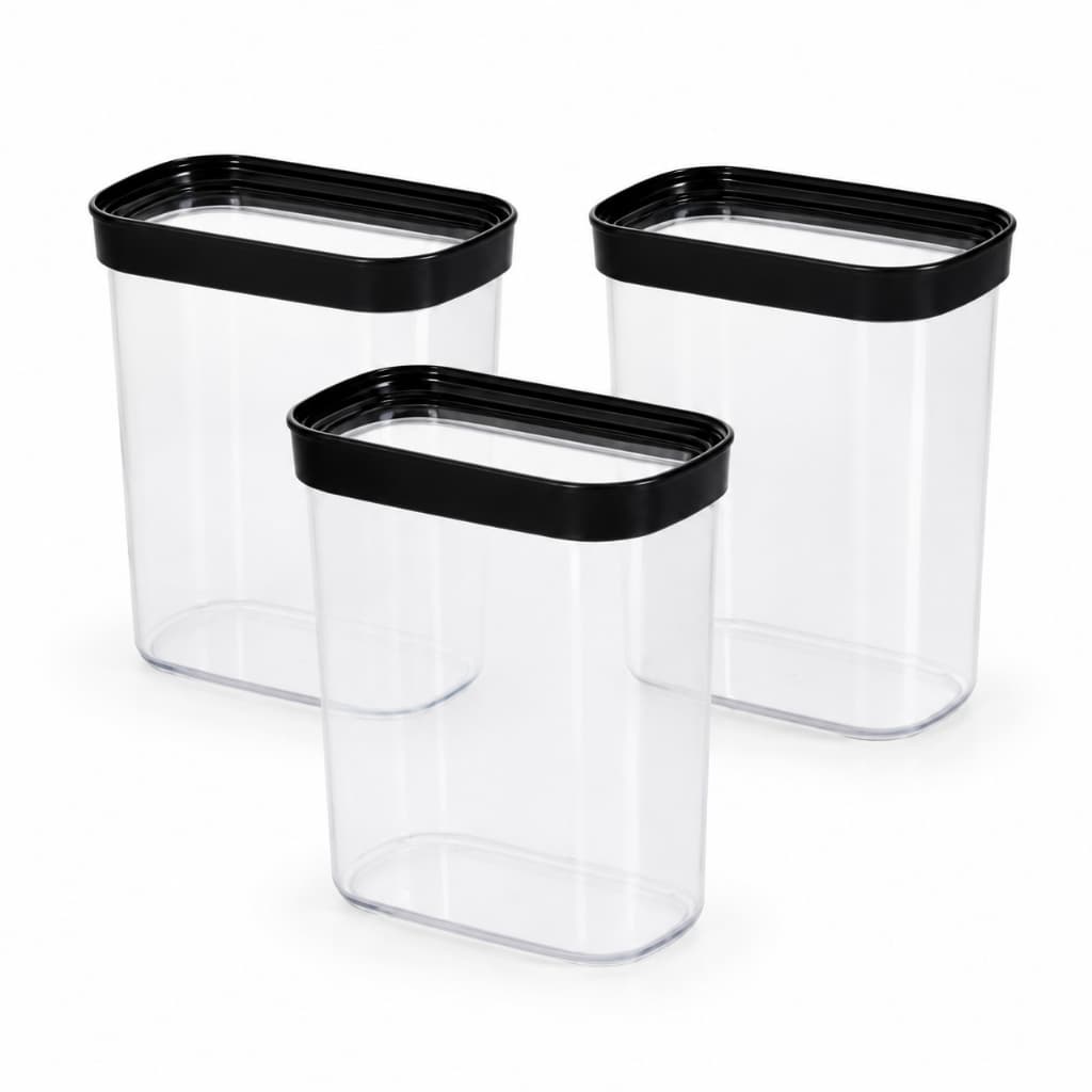 Kit 2 3 ou 4 Potes Herméticos Helsim 1,5L Tampa Preta Empilháveis Mantimentos