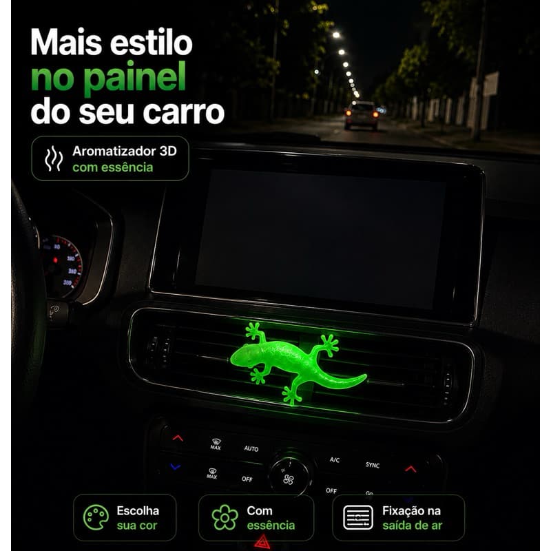 Lagartixa 3D que Brilha no Escuro Aromatizador Automotivo para Saída de Ar com Essência