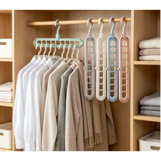 Kit 10 Organizadores de Cabide Dobráveis com 9 Furos, Organizador para Guarda-Roupa Economiza Espaço