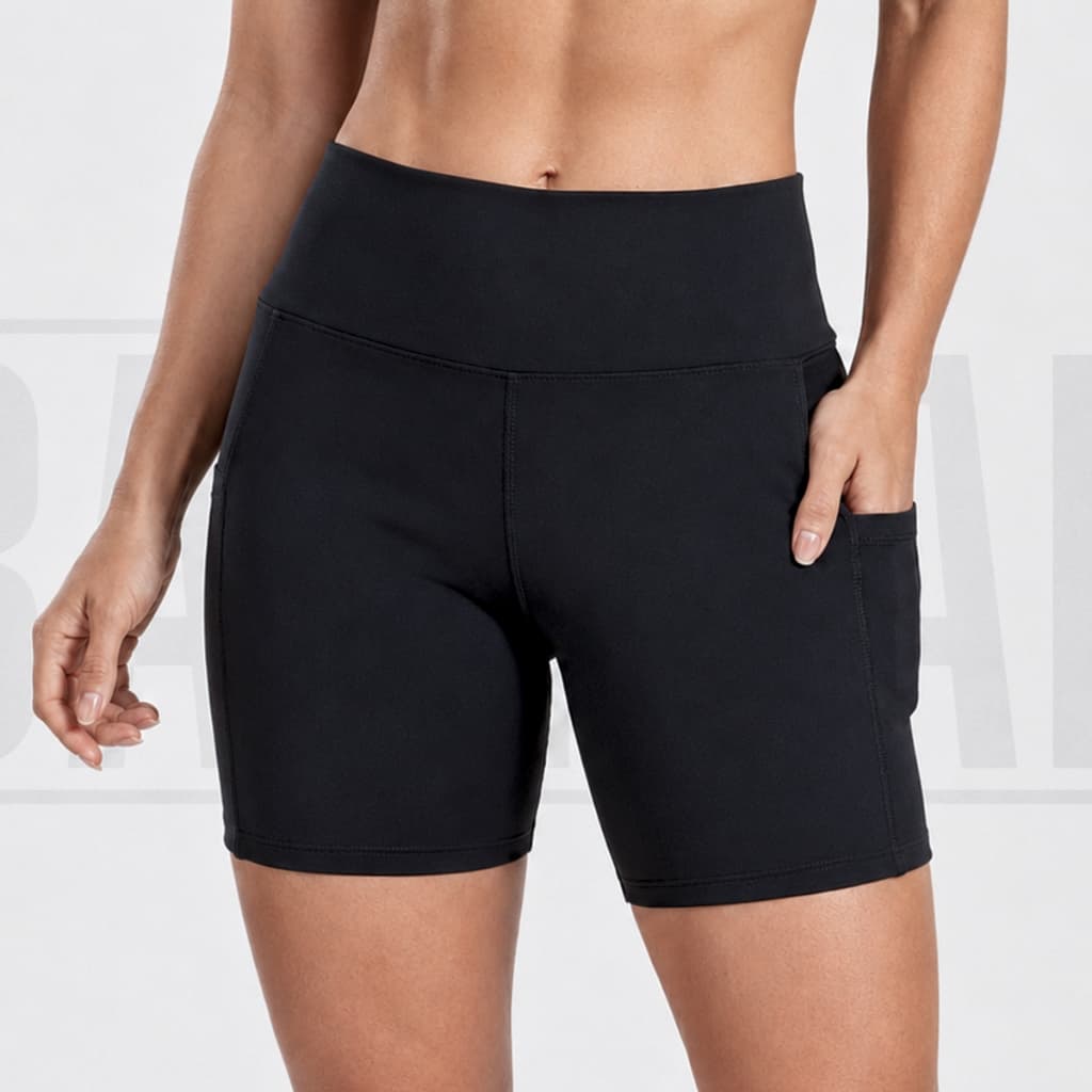 Shorts Meia Coxa Feminino Suplex Premium Com Bolso Lateral Academia Fitness Preto