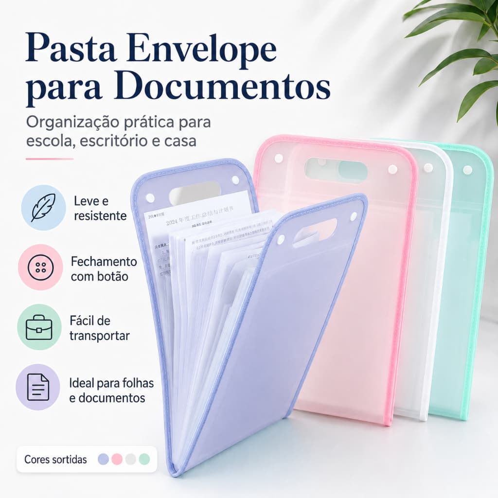 Pasta Sanfonada A4 com 13 Divisórias e Alça e Botãopara Organização de Documentos Escolar e Escritório