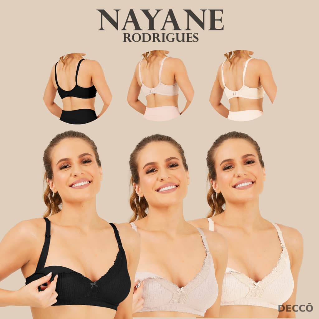 Sutia Top Nayane Rodrigues sem Bojo e Aro Click Funcional para Amamentacao Alca Larga Confortavel