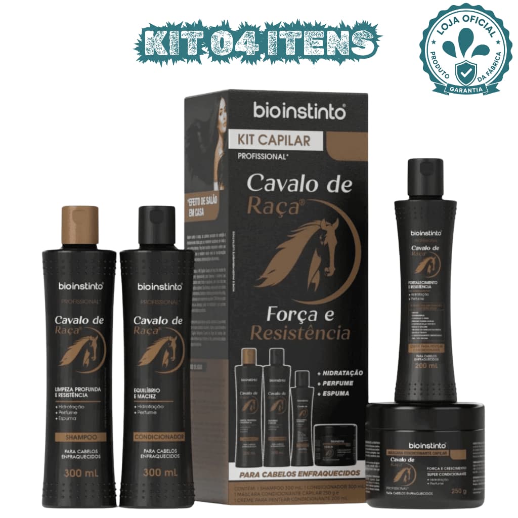 Kit Capilar Cavalo de Raça 4 Itens Força e Resistência aos Fios Antiqueda Bio Instinto