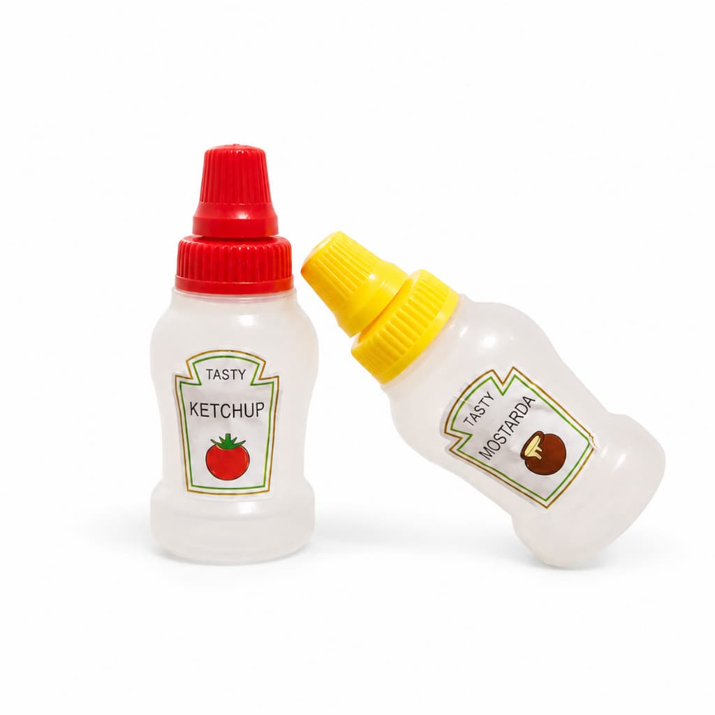 Kit 2 Mini Bisnagas para Molho | Ketchup Mostarda | Lancheira e Marmita