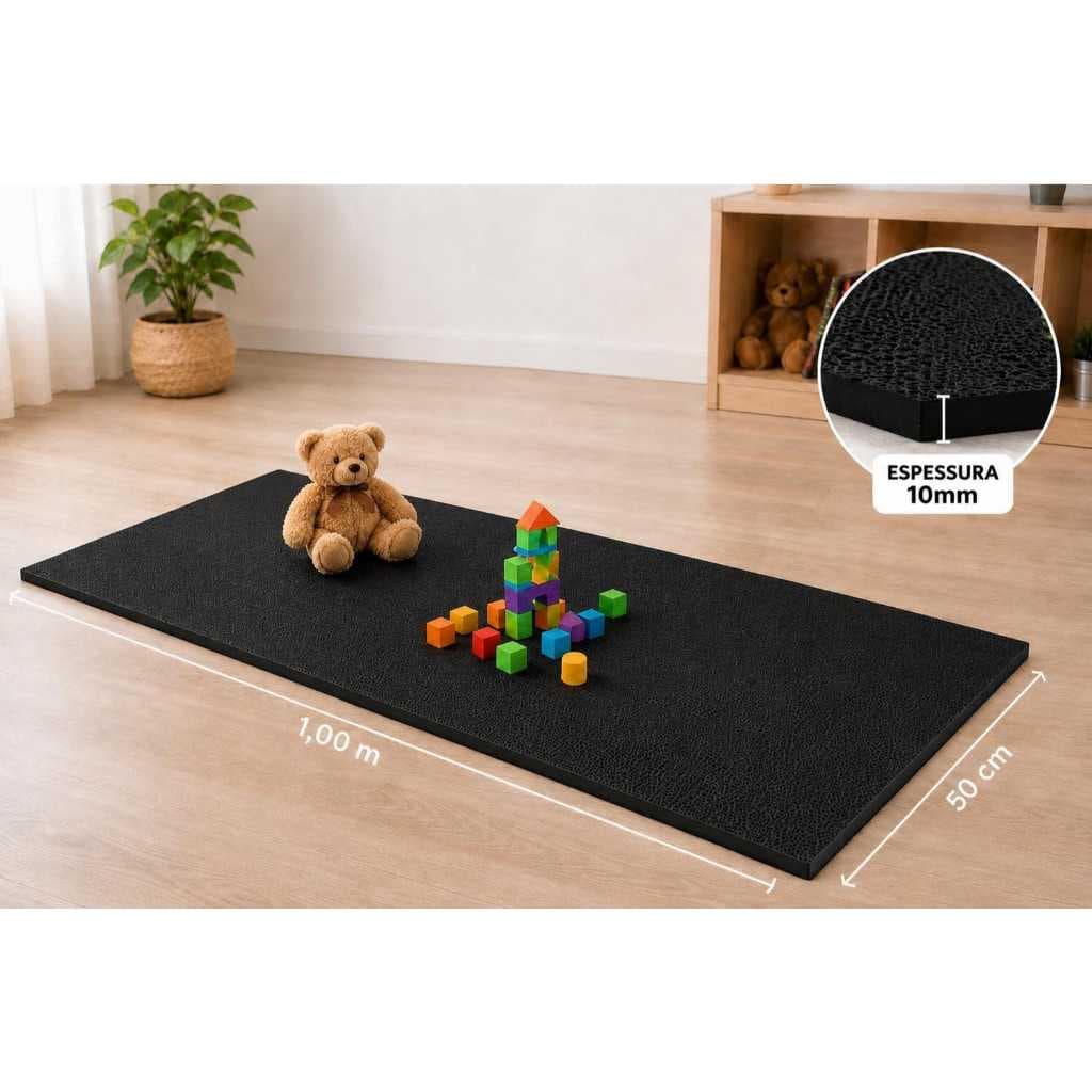 Colchonete Tapete Infantil EVA Preto Antiderrapante 100x50cmx8mm Conforto e Segurança para Crianças