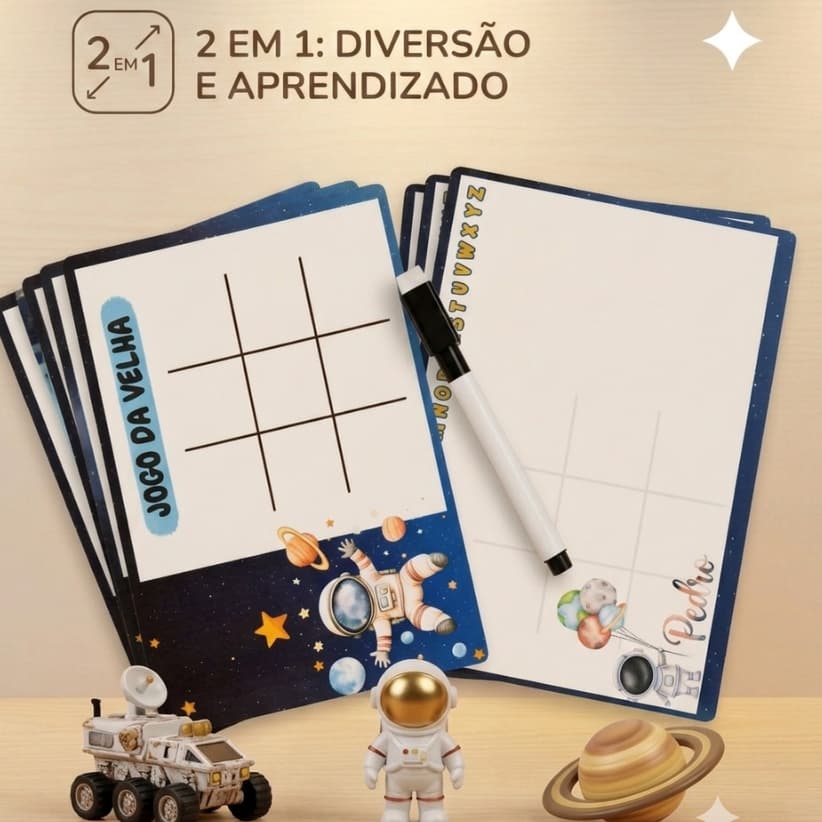 Lousa Mágica Astronauta Personalizada Infantil | Lousa Reutilizável com Caneta e Apagador | Lembrancinha de Aniversário