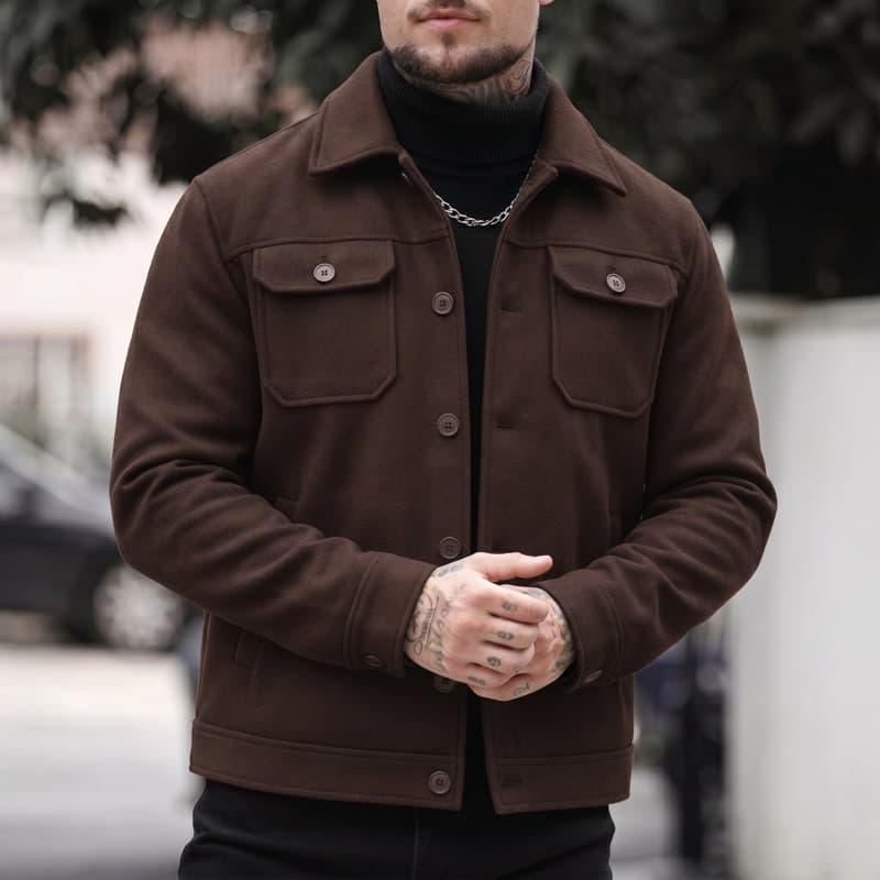 Jaqueta Lã batida masculina estilo casaco manga longa com botões frontal moda outono homem Casual 2026