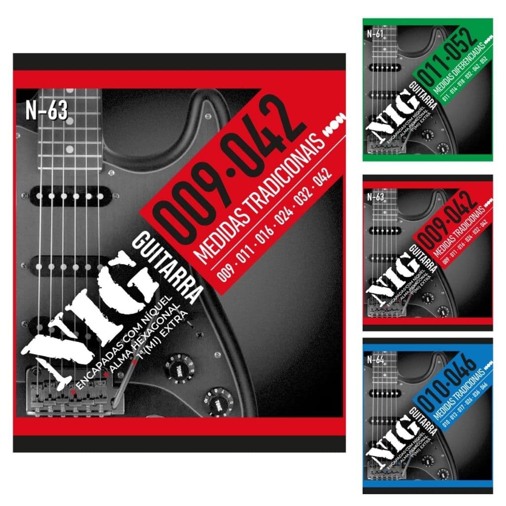 Encordoamento Jogo de Corda Nig Guitarra 0.9 0.10 0.11 N61 N63 N64 Mi Extra