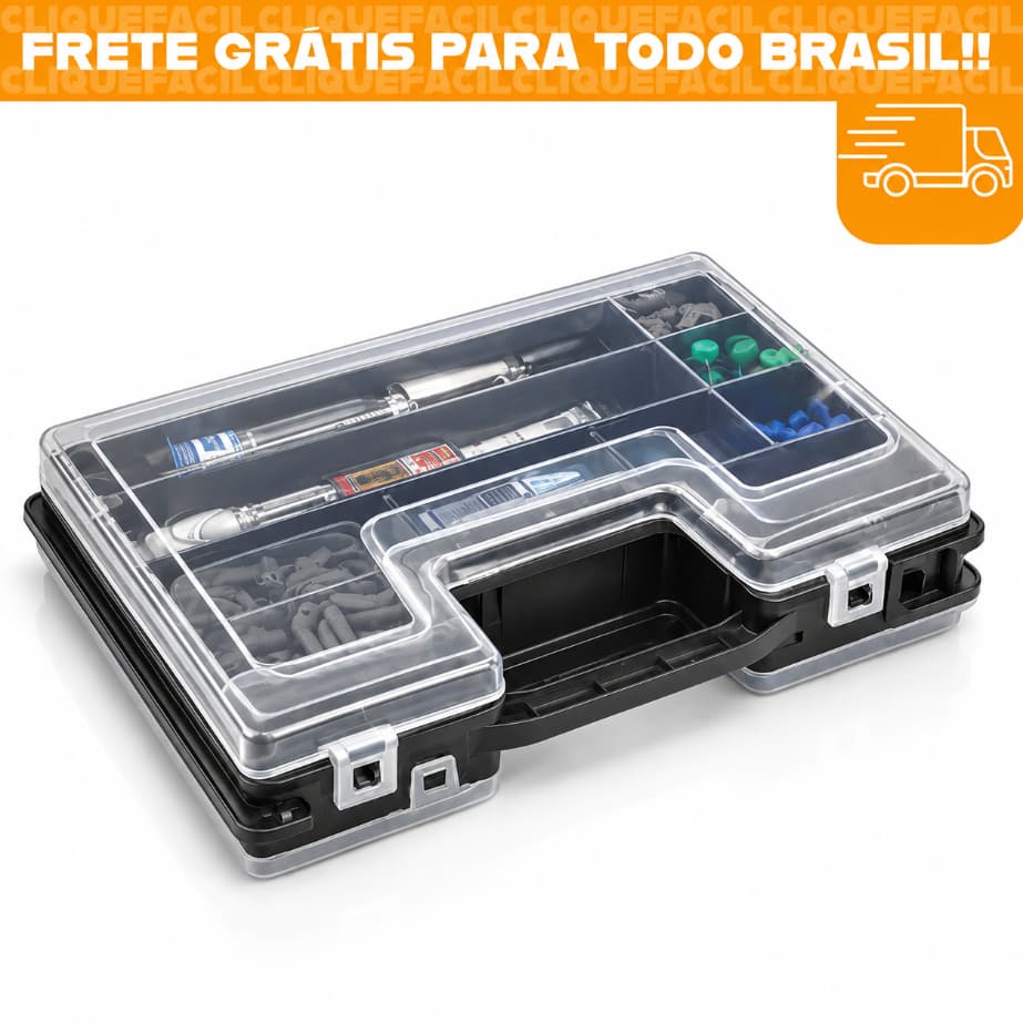 Estojo Organizador Maleta Double Case Alça e Dupla Abertura Transporte Ferramentas Pesca Maquiagem